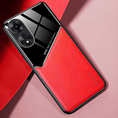 Custodia Silicone Morbida In Pelle Cover con Magnetico per Oppo A78 4G Rosso