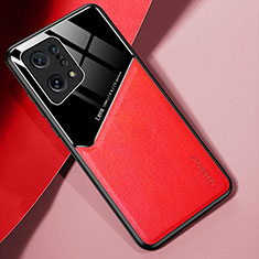 Custodia Silicone Morbida In Pelle Cover con Magnetico per Oppo Find X5 5G Rosso