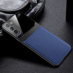 Custodia Silicone Morbida In Pelle Cover con Magnetico per Samsung Galaxy S21 FE 5G Blu
