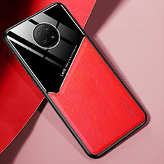 Custodia Silicone Morbida In Pelle Cover con Magnetico per Xiaomi Redmi Note 9 5G Rosso