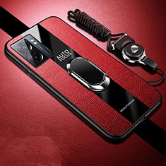 Custodia Silicone Morbida In Pelle Cover con Magnetico S01 per OnePlus Nord N300 5G Rosso