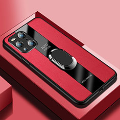 Custodia Silicone Morbida In Pelle Cover con Magnetico S01 per Oppo Find X3 5G Rosso