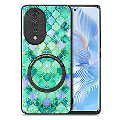 Custodia Silicone Morbida In Pelle Cover con Magnetico S01D per Huawei Honor 80 5G Verde