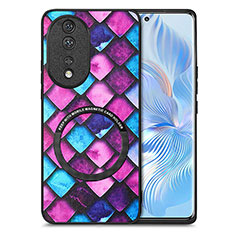 Custodia Silicone Morbida In Pelle Cover con Magnetico S01D per Huawei Honor 80 5G Viola