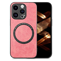 Custodia Silicone Morbida In Pelle Cover con Magnetico S02D per Apple iPhone 16 Pro Max Rosa