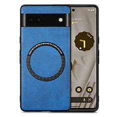 Custodia Silicone Morbida In Pelle Cover con Magnetico S02D per Google Pixel 6a 5G Blu