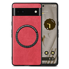 Custodia Silicone Morbida In Pelle Cover con Magnetico S02D per Google Pixel 6a 5G Rosso