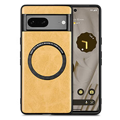 Custodia Silicone Morbida In Pelle Cover con Magnetico S02D per Google Pixel 7 5G Giallo