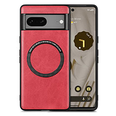 Custodia Silicone Morbida In Pelle Cover con Magnetico S02D per Google Pixel 7 5G Rosso