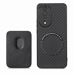 Custodia Silicone Morbida In Pelle Cover con Magnetico S02D per Huawei Honor 80 5G Nero