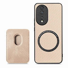 Custodia Silicone Morbida In Pelle Cover con Magnetico S02D per Huawei Honor 80 5G Oro