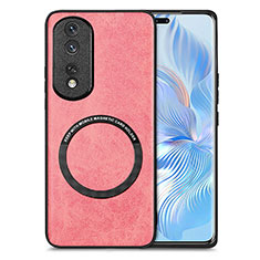 Custodia Silicone Morbida In Pelle Cover con Magnetico S02D per Huawei Honor 80 Pro Flat 5G Rosa