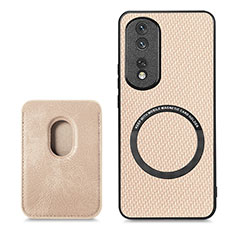 Custodia Silicone Morbida In Pelle Cover con Magnetico S03D per Huawei Honor 80 Pro Flat 5G Oro