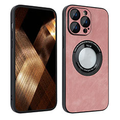 Custodia Silicone Morbida In Pelle Cover con Magnetico S07D per Apple iPhone 16 Pro Max Oro Rosa