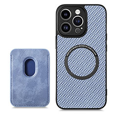 Custodia Silicone Morbida In Pelle Cover con Magnetico S08D per Apple iPhone 15 Pro Blu