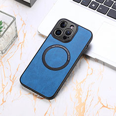 Custodia Silicone Morbida In Pelle Cover con Magnetico S11D per Apple iPhone 14 Pro Blu