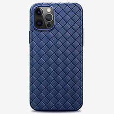 Custodia Silicone Morbida In Pelle Cover H01 per Apple iPhone 12 Pro Blu