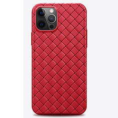 Custodia Silicone Morbida In Pelle Cover H01 per Apple iPhone 12 Pro Rosso