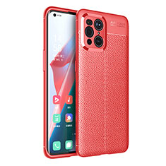 Custodia Silicone Morbida In Pelle Cover per Oppo Find X3 5G Rosso