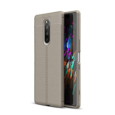 Custodia Silicone Morbida In Pelle Cover per Sony Xperia 1 Grigio