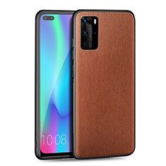 Custodia Silicone Morbida In Pelle Cover S01 per Huawei P40 Pro Marrone