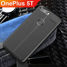 Custodia Silicone Morbida In Pelle Cover S01 per OnePlus 5T A5010 Nero