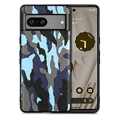 Custodia Silicone Morbida In Pelle Cover S01D per Google Pixel 7a 5G Blu