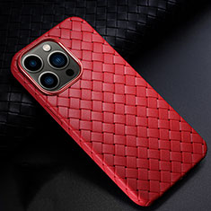 Custodia Silicone Morbida In Pelle Cover S02 per Apple iPhone 14 Pro Rosso