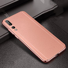 Custodia Silicone Morbida In Pelle Cover S02 per Huawei P20 Pro Oro Rosa