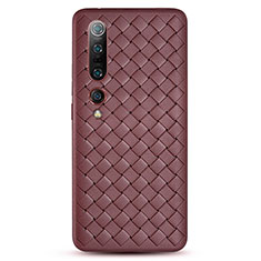 Custodia Silicone Morbida In Pelle Cover S02 per Xiaomi Mi 10 Pro Marrone