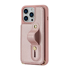 Custodia Silicone Morbida In Pelle Cover SD14 per Apple iPhone 15 Pro Max Oro Rosa