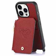 Custodia Silicone Morbida In Pelle Cover SD7 per Apple iPhone 15 Pro Rosso