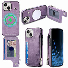 Custodia Silicone Morbida In Pelle Cover SD8 per Apple iPhone 15 Lavanda