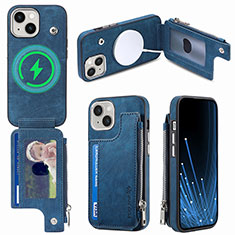 Custodia Silicone Morbida In Pelle Cover SD8 per Apple iPhone 15 Plus Blu