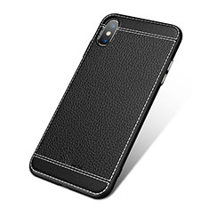 Custodia Silicone Morbida In Pelle L02 per Apple iPhone Xs Nero