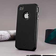 Custodia Silicone Morbida Lucido con Foro per Apple iPhone 4 Nero