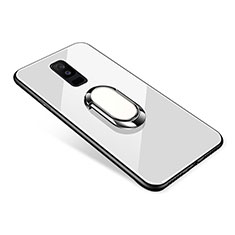 Custodia Silicone Specchio Laterale Cover con Anello Supporto per Samsung Galaxy A6 Plus Bianco
