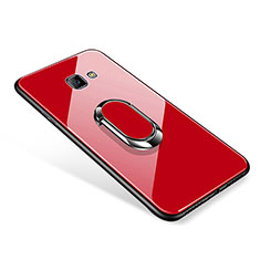 Custodia Silicone Specchio Laterale Cover con Anello Supporto per Samsung Galaxy On7 (2016) G6100 Rosso