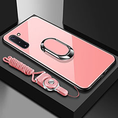 Custodia Silicone Specchio Laterale Cover con Magnetico Anello Supporto A01 per Samsung Galaxy Note 10 Oro Rosa