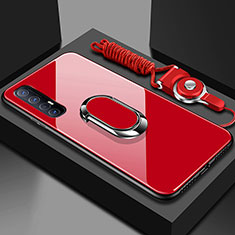 Custodia Silicone Specchio Laterale Cover con Magnetico Anello Supporto A02 per Oppo Reno3 Pro Rosso