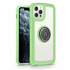 Custodia Silicone Specchio Laterale Cover con Magnetico Anello Supporto N01 per Apple iPhone 12 Pro Verde Pastello