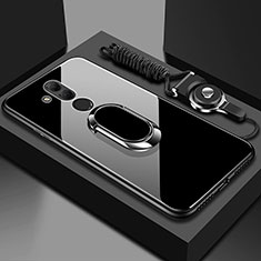 Custodia Silicone Specchio Laterale Cover con Magnetico Anello Supporto per Huawei Mate 20 Lite Nero