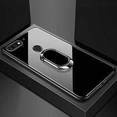 Custodia Silicone Specchio Laterale Cover con Magnetico Anello Supporto per Huawei Y6 Prime (2018) Nero
