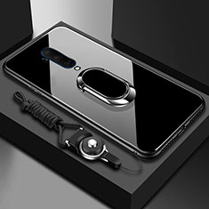 Custodia Silicone Specchio Laterale Cover con Magnetico Anello Supporto per OnePlus 7T Pro Nero