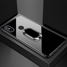 Custodia Silicone Specchio Laterale Cover con Magnetico Anello Supporto per Xiaomi Mi Max 3 Nero