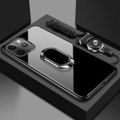 Custodia Silicone Specchio Laterale Cover con Magnetico Anello Supporto T01 per Apple iPhone 11 Pro Nero