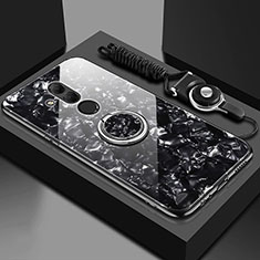 Custodia Silicone Specchio Laterale Cover con Magnetico Anello Supporto T01 per Huawei Mate 20 Lite Nero