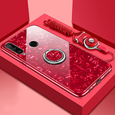 Custodia Silicone Specchio Laterale Cover con Magnetico Anello Supporto T01 per Huawei Nova 4e Rosso
