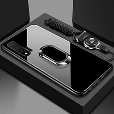 Custodia Silicone Specchio Laterale Cover con Magnetico Anello Supporto T01 per Huawei Nova 6 5G Nero