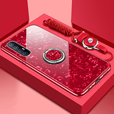Custodia Silicone Specchio Laterale Cover con Magnetico Anello Supporto T01 per Oppo Find X2 Neo Rosso